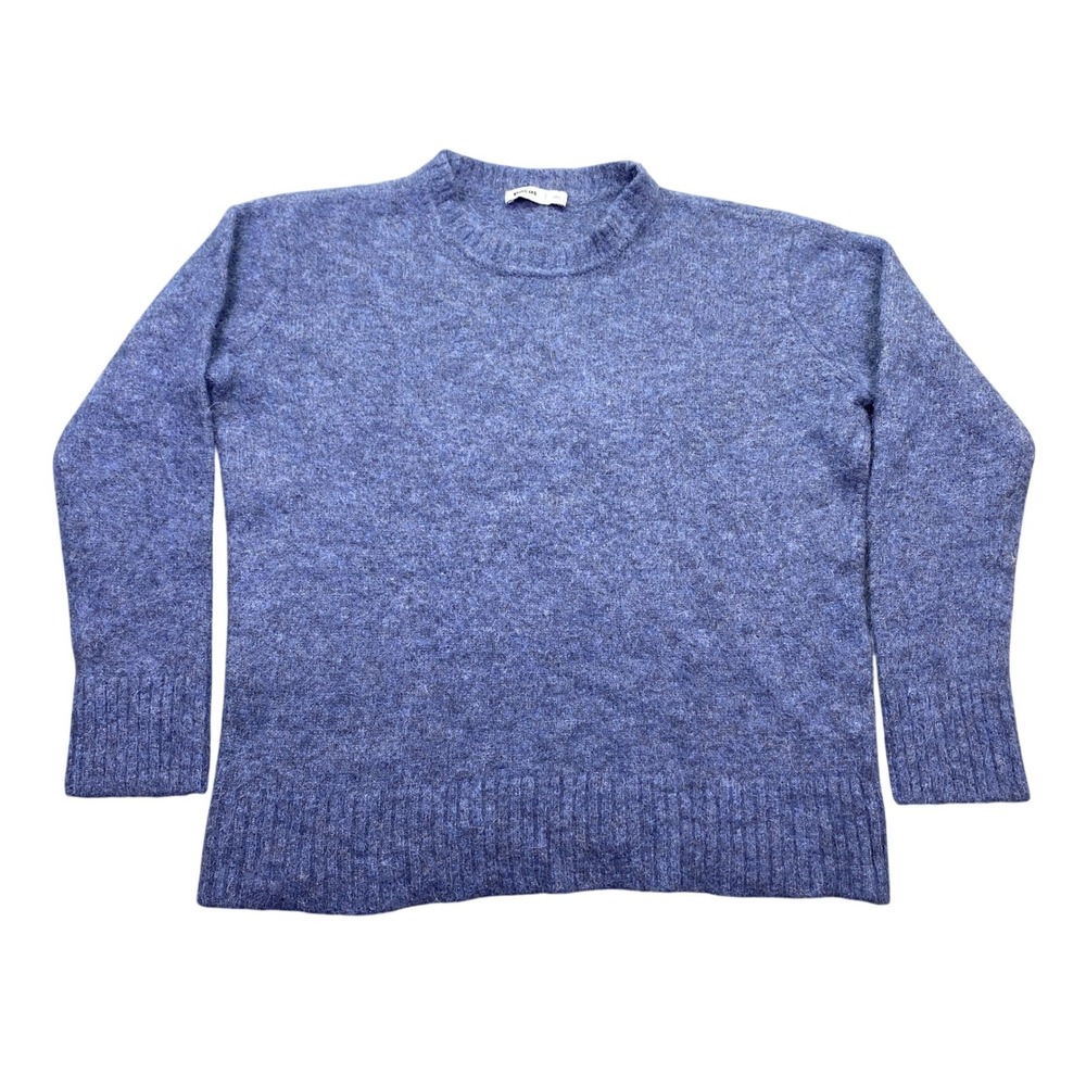 Pacas Baby Alpaca Wool Blend Crewneck Sweater Blue Heather Fuzzy Knit Size L